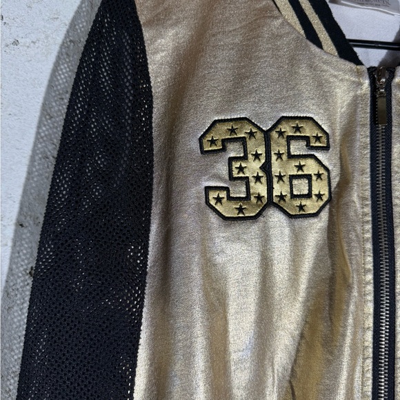 Women's Gold and Black Varsity Jacket - Picture 2 of 4